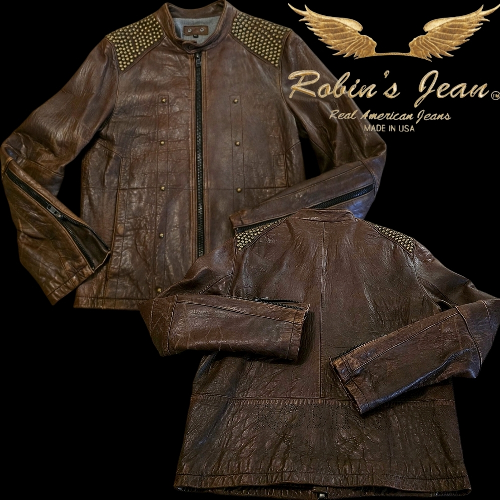 RARE Robin's Jean Studded Brown Leather Jacket